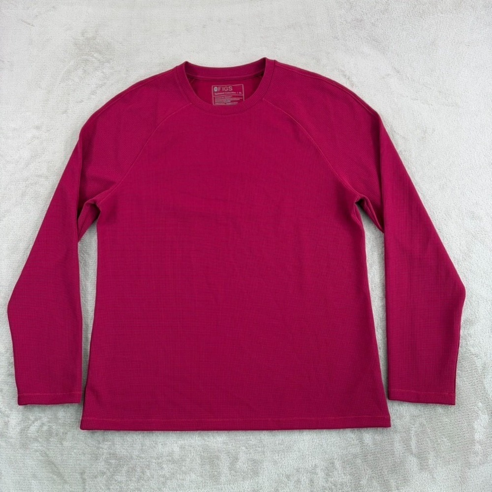 FIGS Waffle Knit Underscrub Crew Neck Shirt in Cranberry Men XL Long Sleeve NWOT